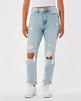 Ultra High-Rise Ripped Light Wash Mom Jeans