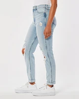 Ultra High-Rise Ripped Light Wash Mom Jeans