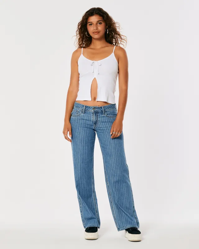 Hollister Lightweight Low-Rise Medium Wash Striped Baggy Jeans