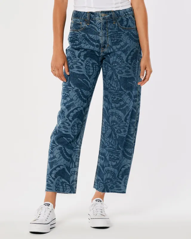 Hollister High-Rise Dark Wash Butterfly Print Barrel Jeans
