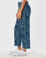 High-Rise Dark Wash Butterfly Print Barrel Jeans