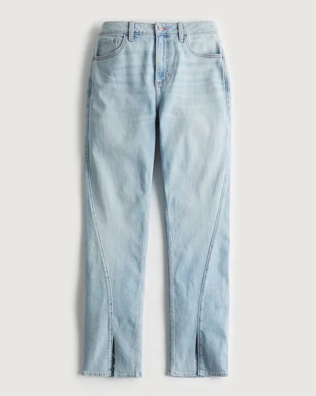 Hollister Ultra High-Rise Ripped Light Wash 90s Straight Jeans