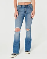 High-Rise Ripped Medium Wash Flare Jeans