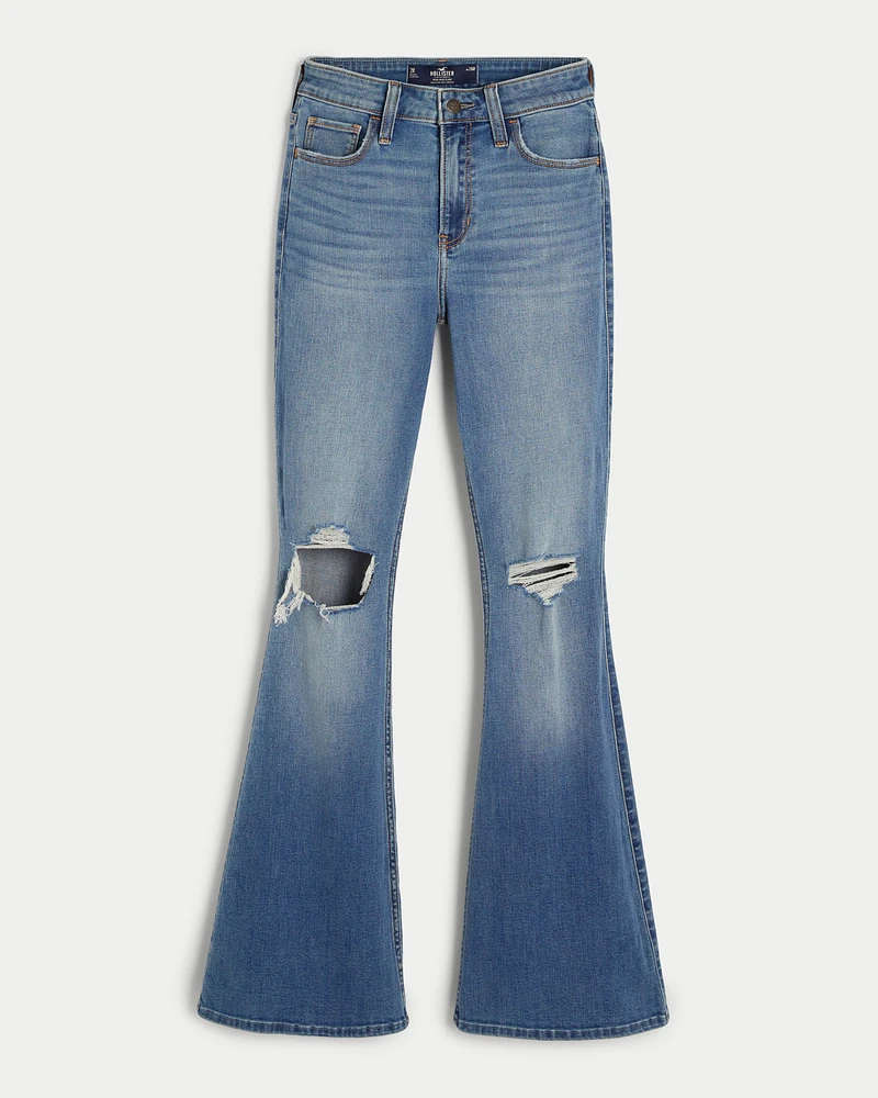 High-Rise Ripped Medium Wash Flare Jeans