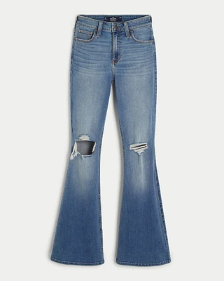 High-Rise Ripped Medium Wash Flare Jeans