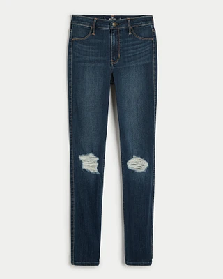 High-Rise Ripped Dark Wash Jean Leggings