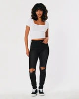 Ultra High-Rise Ripped Black Super Skinny Jeans