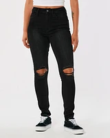 Ultra High-Rise Ripped Black Super Skinny Jeans