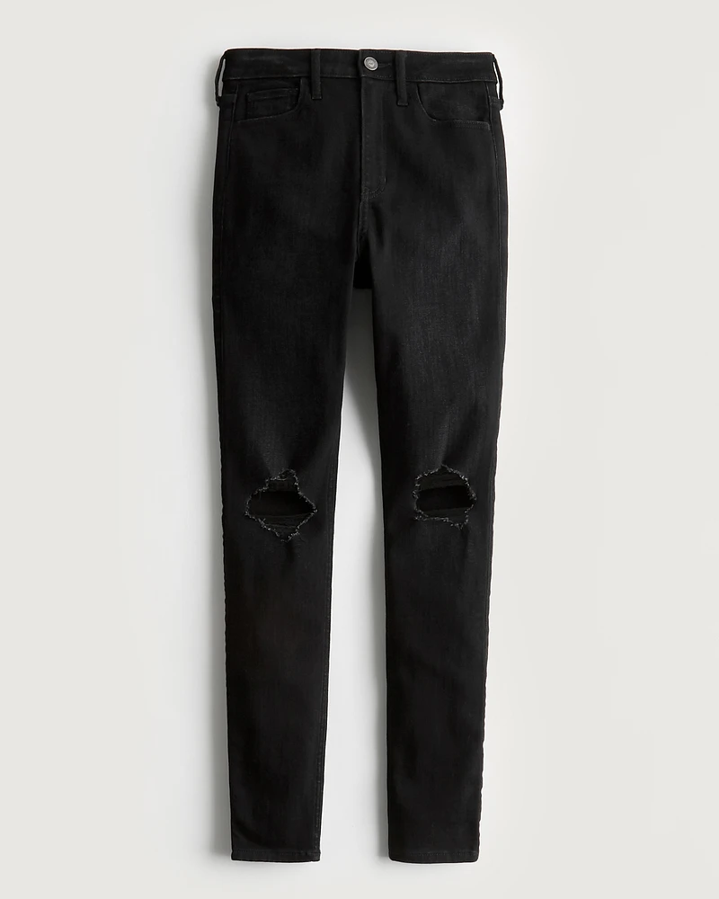 Ultra High-Rise Ripped Black Super Skinny Jeans