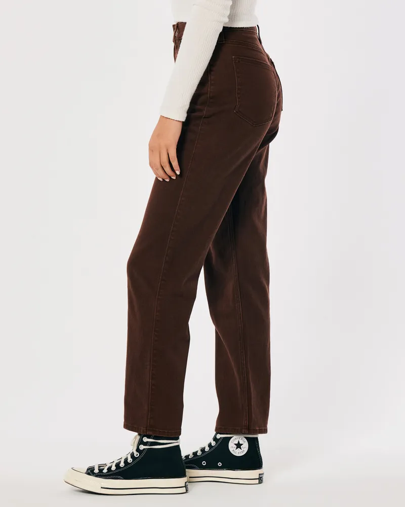 Ultra High-Rise Brown Ankle Straight Jeans