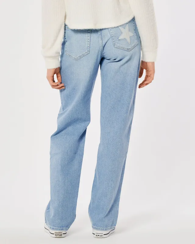 Hollister Ultra High-Rise Blue Rinse Wavy Pattern Dad Jeans