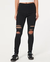 High-Rise Ripped Black Super Skinny Jeans