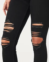 High-Rise Ripped Black Super Skinny Jeans