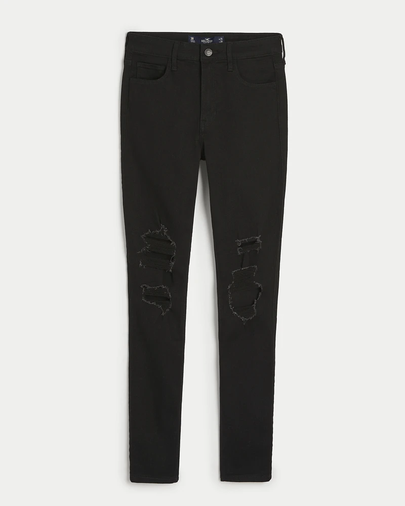 High-Rise Ripped Black Super Skinny Jeans