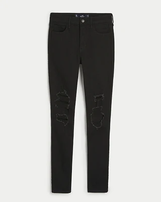 High-Rise Ripped Black Super Skinny Jeans