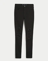 High-Rise Ripped Black Super Skinny Jeans