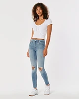 High-Rise Ripped Light Wash Super Skinny Jeans