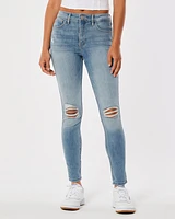 High-Rise Ripped Light Wash Super Skinny Jeans