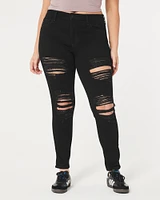 Curvy High-Rise Ripped Black Super Skinny Jeans