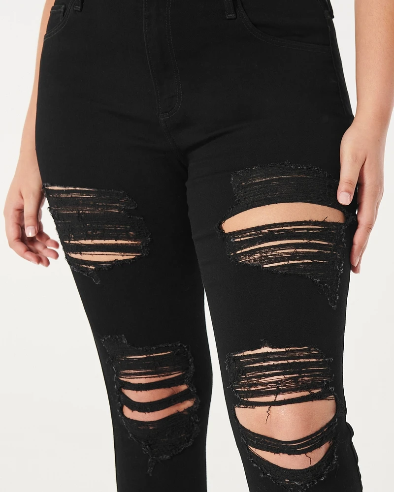 Curvy High-Rise Ripped Black Super Skinny Jeans