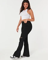 Curvy High-Rise Ripped Black Flare Jeans