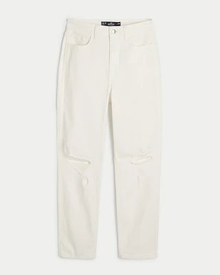 Ultra High-Rise Ripped White Mom Jeans