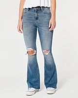 Curvy High-Rise Ripped Medium Wash Flare Jeans