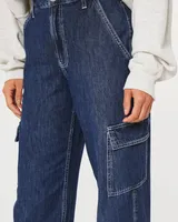 Ultra High-Rise Lightweight Dark Wash Cargo Baggy Jeans
