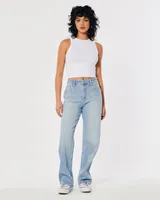 Ultra High-Rise Light Wash Printed Dad Jeans