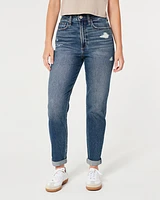 Curvy Ultra High-Rise Ripped Dark Wash Mom Jeans