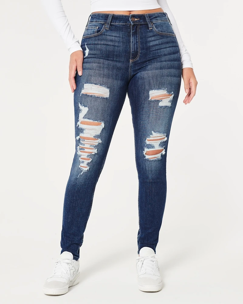 Curvy High-Rise Ripped Medium Wash Super Skinny Jeans