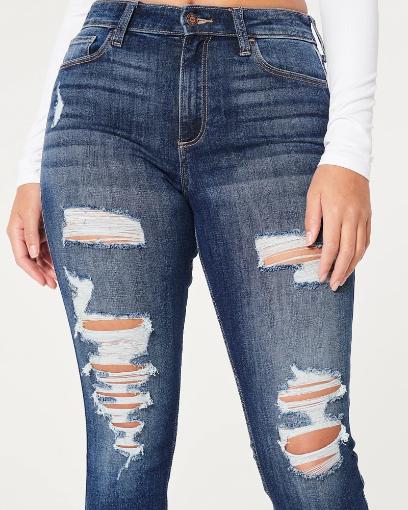 Curvy High-Rise Ripped Medium Wash Super Skinny Jeans