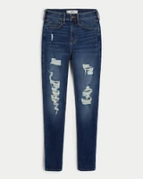 Curvy High-Rise Ripped Medium Wash Super Skinny Jeans