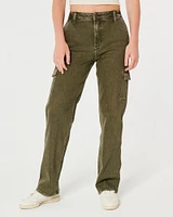 Ultra High-Rise Olive Green Cargo Dad Jeans