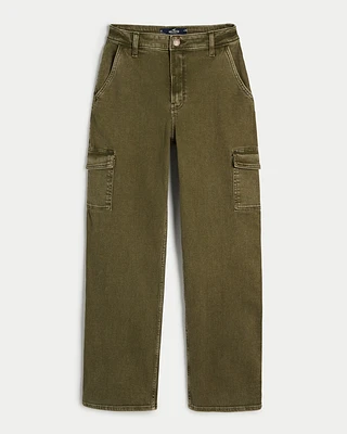 Ultra High-Rise Olive Green Cargo Dad Jeans