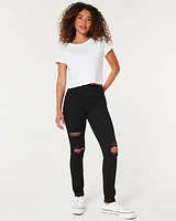 High-Rise Ripped Black Jean Leggings