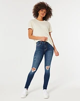 High-Rise Ripped Dark Wash Super Skinny Jeans