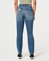 Ultra High-Rise Ripped Medium Wash Mom Jeans