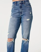 Ultra High-Rise Ripped Medium Wash Mom Jeans