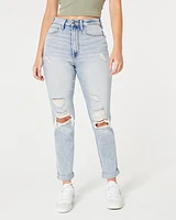 Curvy Ultra High-Rise Ripped Light Wash Mom Jeans