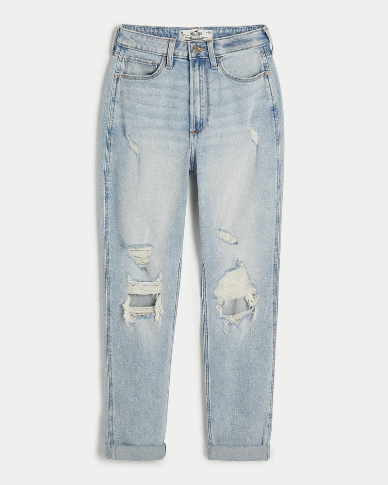 Curvy Ultra High-Rise Ripped Light Wash Mom Jeans