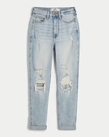 Curvy Ultra High-Rise Ripped Light Wash Mom Jeans