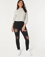 Curvy High-Rise Ripped Black Super Skinny Jeans