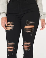 Curvy High-Rise Ripped Black Super Skinny Jeans