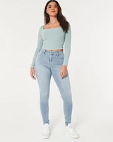 Curvy High-Rise Light Wash Jean Leggings