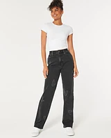 Ultra High-Rise Washed Black Butterfly Print Dad Jeans