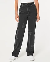 Ultra High-Rise Washed Black Butterfly Print Dad Jeans