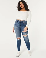 Curvy High-Rise Ripped Dark Wash Super Skinny Jeans