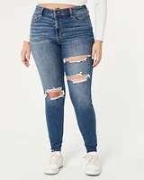 Curvy High-Rise Ripped Dark Wash Super Skinny Jeans