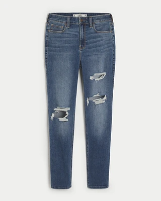 Curvy High-Rise Ripped Dark Wash Super Skinny Jeans